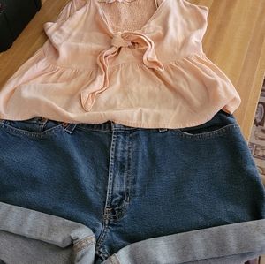 Old Navy Denim Jean Shorts and Pink Crop Shirt